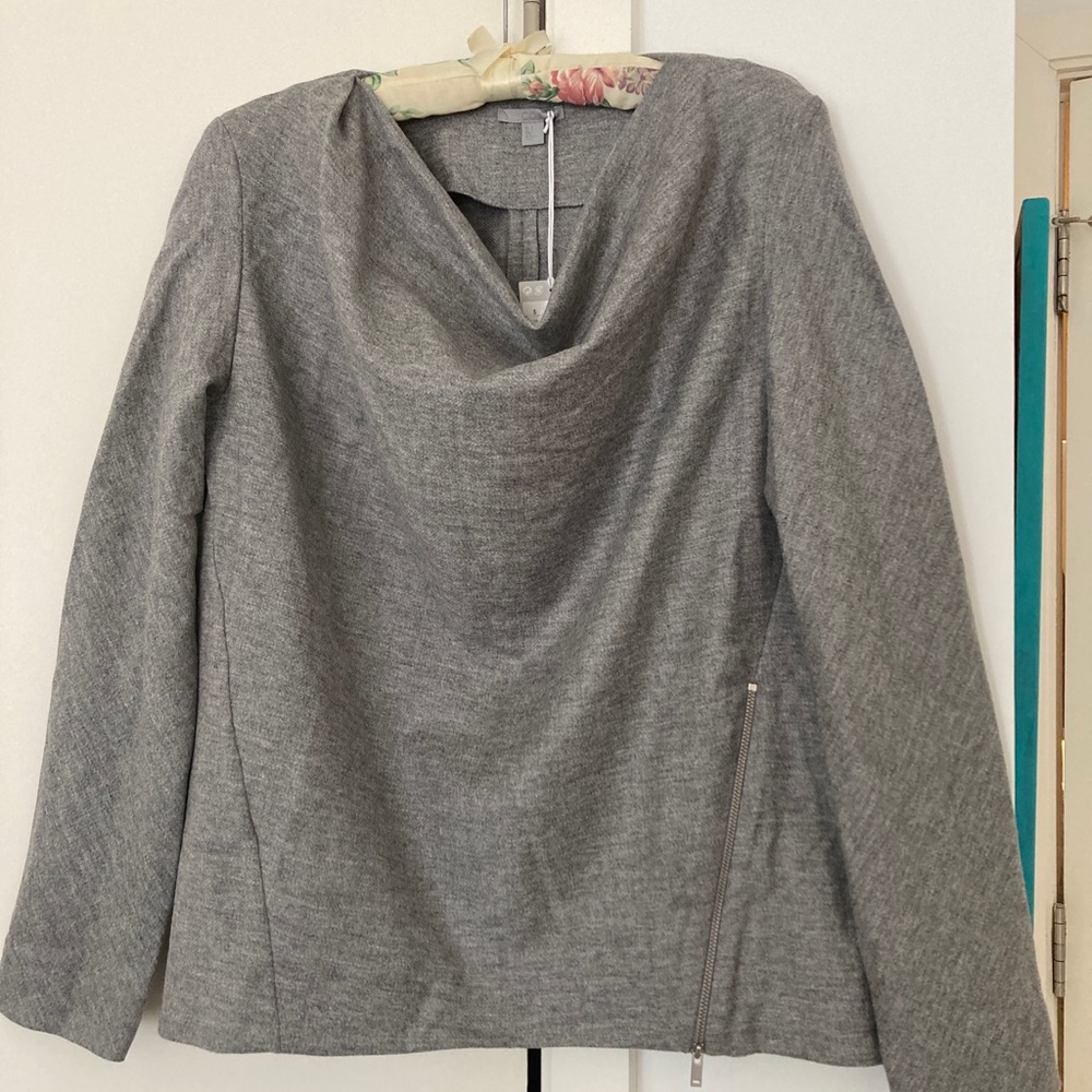 Gray 100% wool drape neck blouse